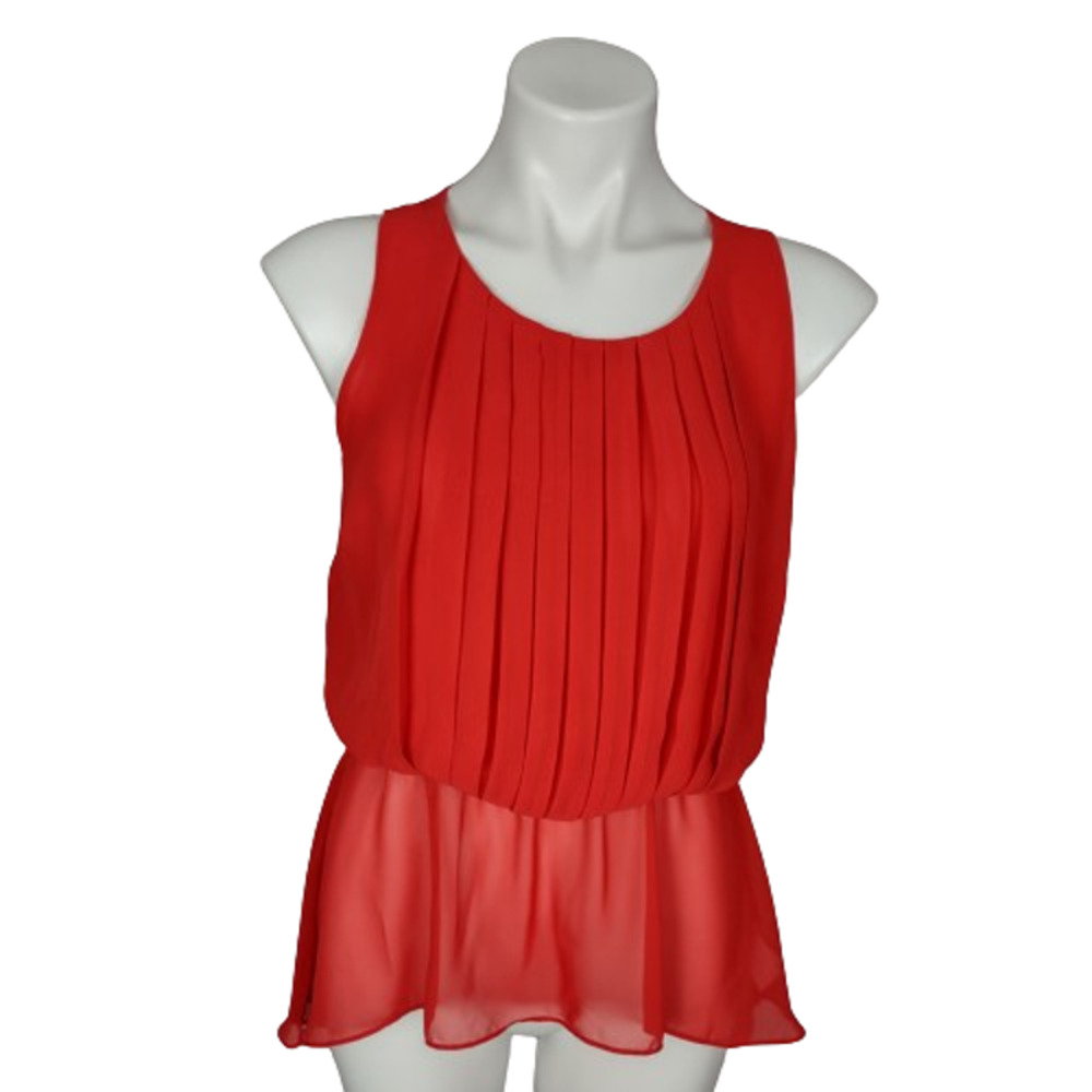 BISOU BISOU Red Pleated Sleeveless Blouse Size XS